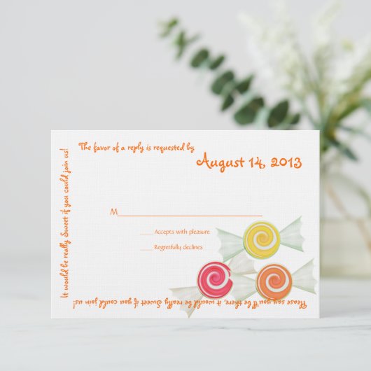 キャンディ財宝メッセージ文字応答カード 出欠カード (スタンド正面)