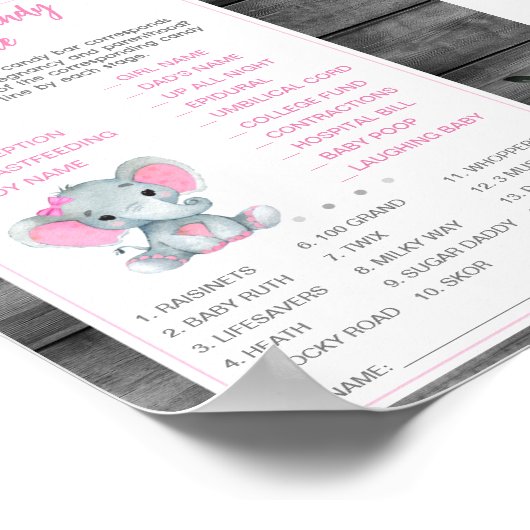 キャンディ赤ちゃんシャワーゲーム象ピンクを推測 ポスター (角)