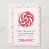 キャンディ赤と白ウィンターバースデーパーティー 招待状 (正面)