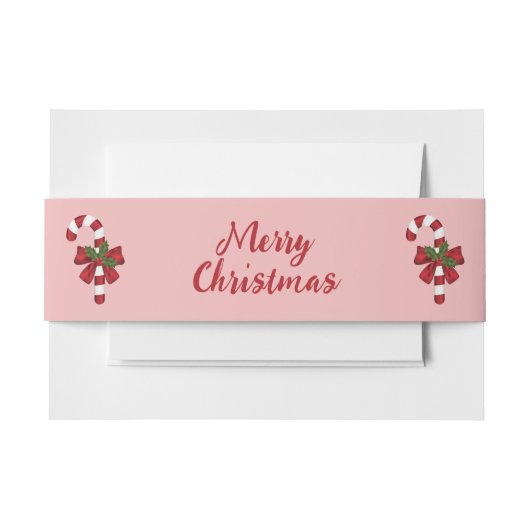 キャンディ赤と白キャンズとメリークリスマス文字 招待状ベリーバンド (正面例)