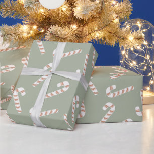 キャンディ赤と白キャンズグリーンクリスマス ラッピングペーパー