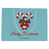 キャンディ赤と白キャンヌオンブルーと文字 ラージペーパーバッグ (裏面)