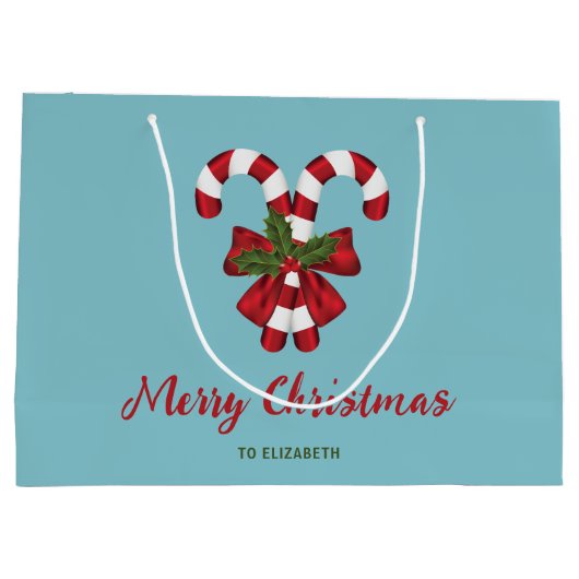 キャンディ赤と白キャンヌオンブルーと文字 ラージペーパーバッグ (裏面)