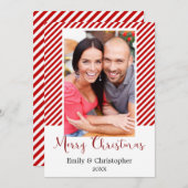 キャンディ赤と白ケインストライプズのクリスマスフォト シーズンカード (正面/裏面)