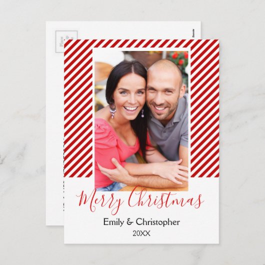 キャンディ赤と白ケインストライプズのクリスマスフォト シーズンポストカード (正面/裏面)