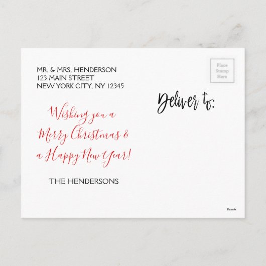 キャンディ赤と白ケインストライプズのクリスマスフォト シーズンポストカード (裏面)