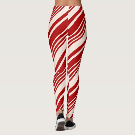 キャンディ赤と白ケインストライプメリークリスマス レギンス (裏面)