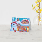 キャンディ雪だるまクリスマスカード カード (黄色い花)