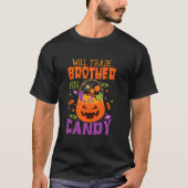 キャンディ面白いハロウィーンの試合のために弟を交換する Tシャツ (正面)