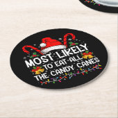 キャンディ食べーのクリスマスが最も多い ラウンドペーパーコースター (アングル)