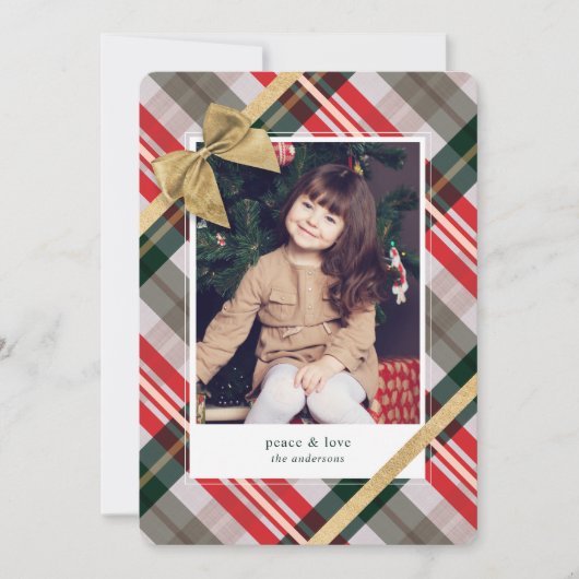 キャンディ・ケイン・プレイド・包まれたギフト&ボウ・プレゼント写真 シーズンカード (正面)