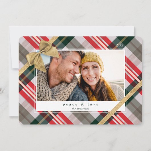 キャンディ・ケイン・プレイド・包まれたギフト&ボウ・プレゼント写真 シーズンカード (正面)