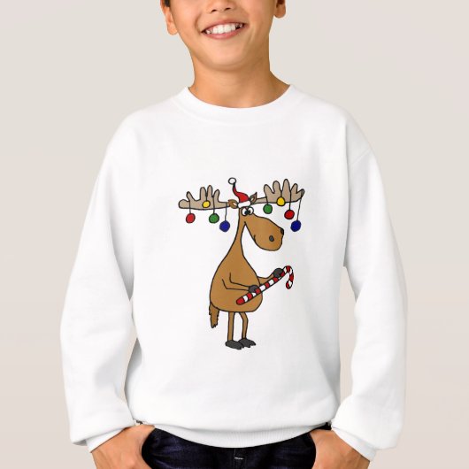 キャンディ・ケーンおよびオーナメントを持つおもしろいのクリスマスのアメリカヘラジカ (正面)