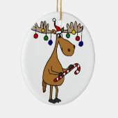 キャンディ・ケーンおよびオーナメントを持つおもしろいのクリスマスのアメリカヘラジカ セラミックオーナメント (右)