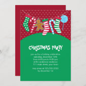 キャンディ・ケーンおよびストッキングの休日のパーティ 招待状 (正面/裏面)