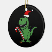 キャンディ・ケーンが付いているサンタの帽子のかわいいTレックスの恐竜 セラミックオーナメント (左)