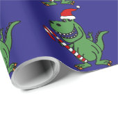 キャンディ・ケーンが付いているサンタの帽子のかわいいTレックスの恐竜 ラッピングペーパー (ロールコーナー)