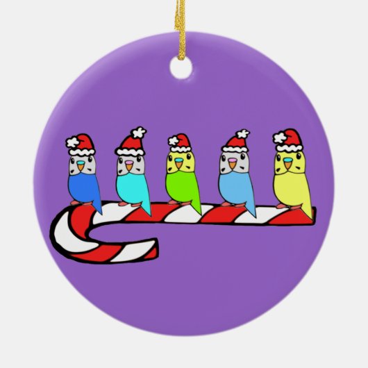 キャンディ・ケーンでとまるクリスマスBudgies セラミックオーナメント (裏面)