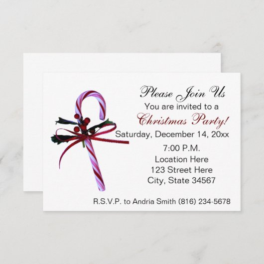 キャンディ・ケーンのクリスマスのパーティの招待状 招待状 (正面/裏面)