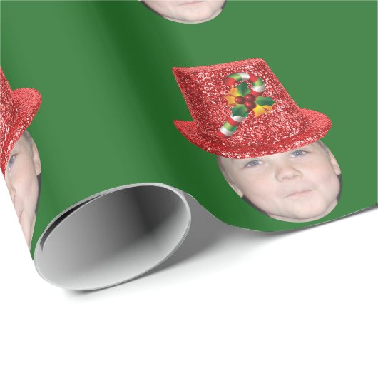 キャンディ・ケーンのクリスマスの帽子にあなたの写真を加えて下さい ラッピングペーパー (ロールコーナー)