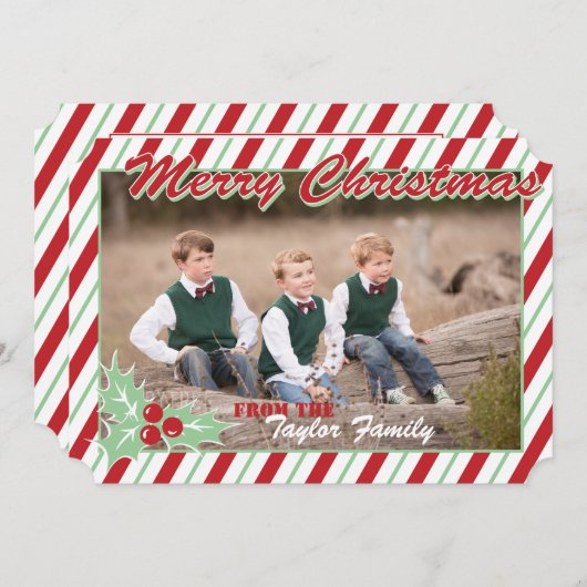 キャンディ・ケーンのストライプはクリスマスの写真カードを個人化します シーズンカード (正面/裏面)