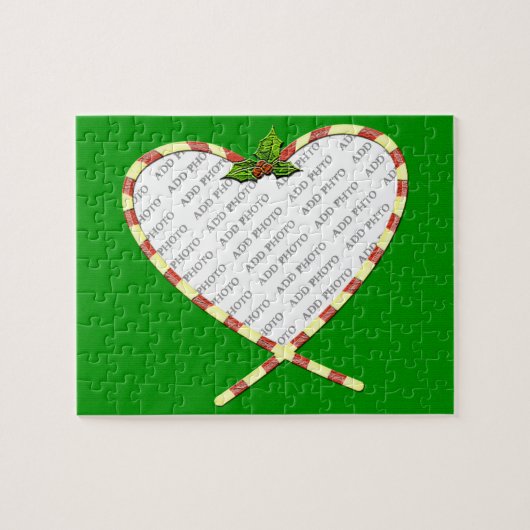 キャンディ・ケーンのハートはあなたの写真フレームを加えます ジグソーパズル (横)