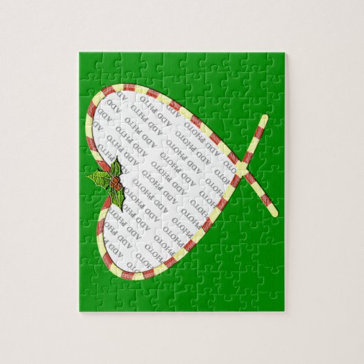 キャンディ・ケーンのハートはあなたの写真フレームを加えます ジグソーパズル (縦)