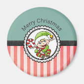 キャンディ・ケーンのメリークリスマスのかわいい休日の小妖精や小人 マグネット (正面)