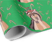 キャンディ・ケーンの包装紙とのクリスマスのヨークシャーテリア ラッピングペーパー (ロールコーナー)