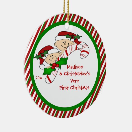 キャンディ・ケーンの双生児の初めてのクリスマスのオーナメント セラミックオーナメント (右)