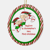 キャンディ・ケーンの双生児の初めてのクリスマスのオーナメント セラミックオーナメント (左)