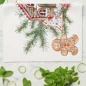 キャンディ・ケーンの家、ジンジャーブレッドマン、ポインセチア キッチンタオル (折り畳み)