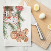 キャンディ・ケーンの家、ジンジャーブレッドマン、ポインセチア キッチンタオル (四つ折り)