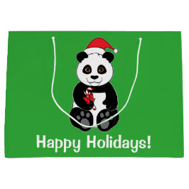 キャンディ・ケーンの幸せな休日のパンダくま ラージペーパーバッグ