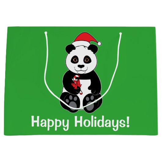 キャンディ・ケーンの幸せな休日のパンダくま ラージペーパーバッグ (正面)