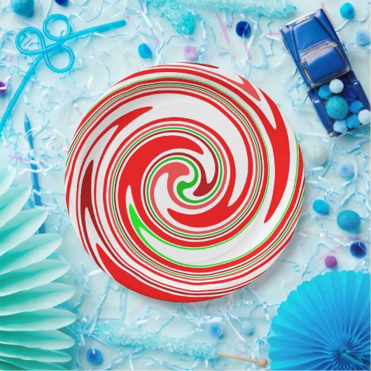 キャンディ・ケーンの渦巻の赤く白い緑のフェスティバル ペーパープレート (パーティー)