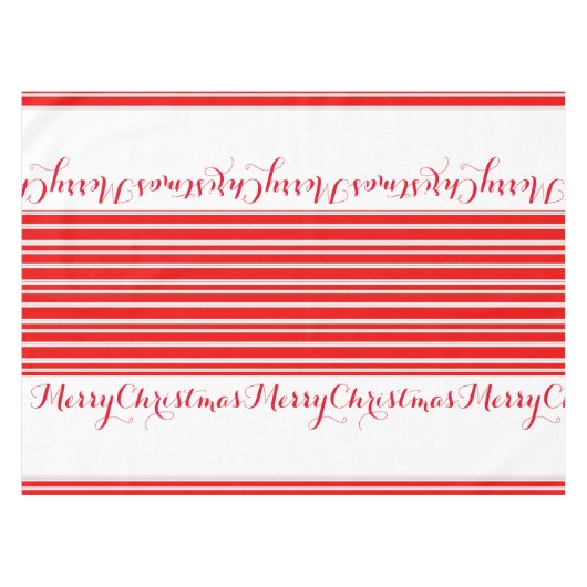 キャンディ・ケーンの赤く及び白くストライプのなメリークリスマス テーブルクロス (正面(横))