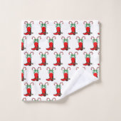 キャンディ・ケーンを使った西部のクリスマス・カウボーイ・ブーツ バスタオルセット (ウォッシュタオル)