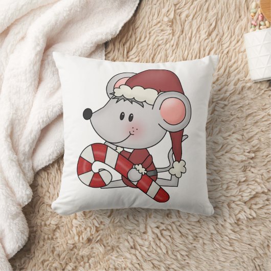 キャンディ・ケーンを持つクリスマスのマウス クッション (ブランケット)