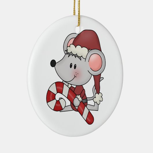 キャンディ・ケーンを持つクリスマスのマウス セラミックオーナメント (右)