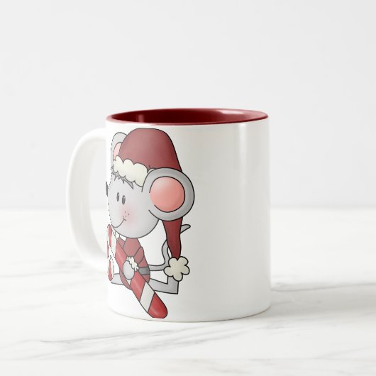 キャンディ・ケーンを持つクリスマスのマウス ツートーンマグカップ (正面左)