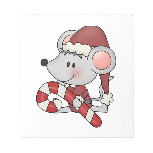 キャンディ・ケーンを持つクリスマスのマウス ノートパッド (正面)