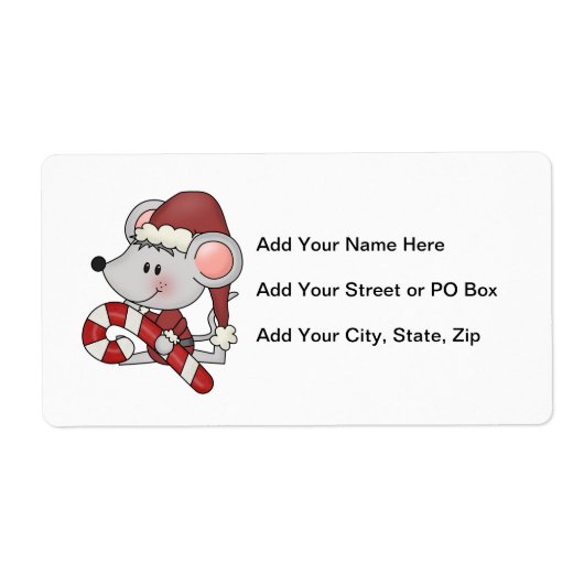キャンディ・ケーンを持つクリスマスのマウス ラベル (正面)