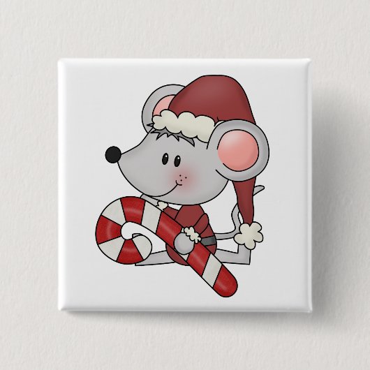 キャンディ・ケーンを持つクリスマスのマウス 缶バッジ (正面)