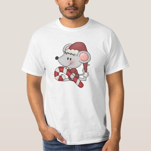 キャンディ・ケーンを持つクリスマスのマウス Tシャツ (正面)