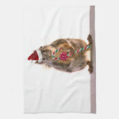 キャンディ・ケーンを持つクリスマスのリス キッチンタオル (縦)