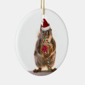 キャンディ・ケーンを持つクリスマスのリス セラミックオーナメント (右)