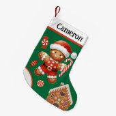 キャンディ&ハウスと可愛いジンジャーブレッドサンタ スモールクリスマスストッキング (正面 (吊り時))