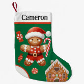 キャンディ&ハウスと可愛いジンジャーブレッドサンタ スモールクリスマスストッキング (正面)