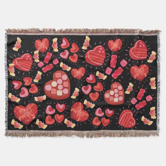 キャンディ、ハート、バレンタイン スローブランケット (正面)